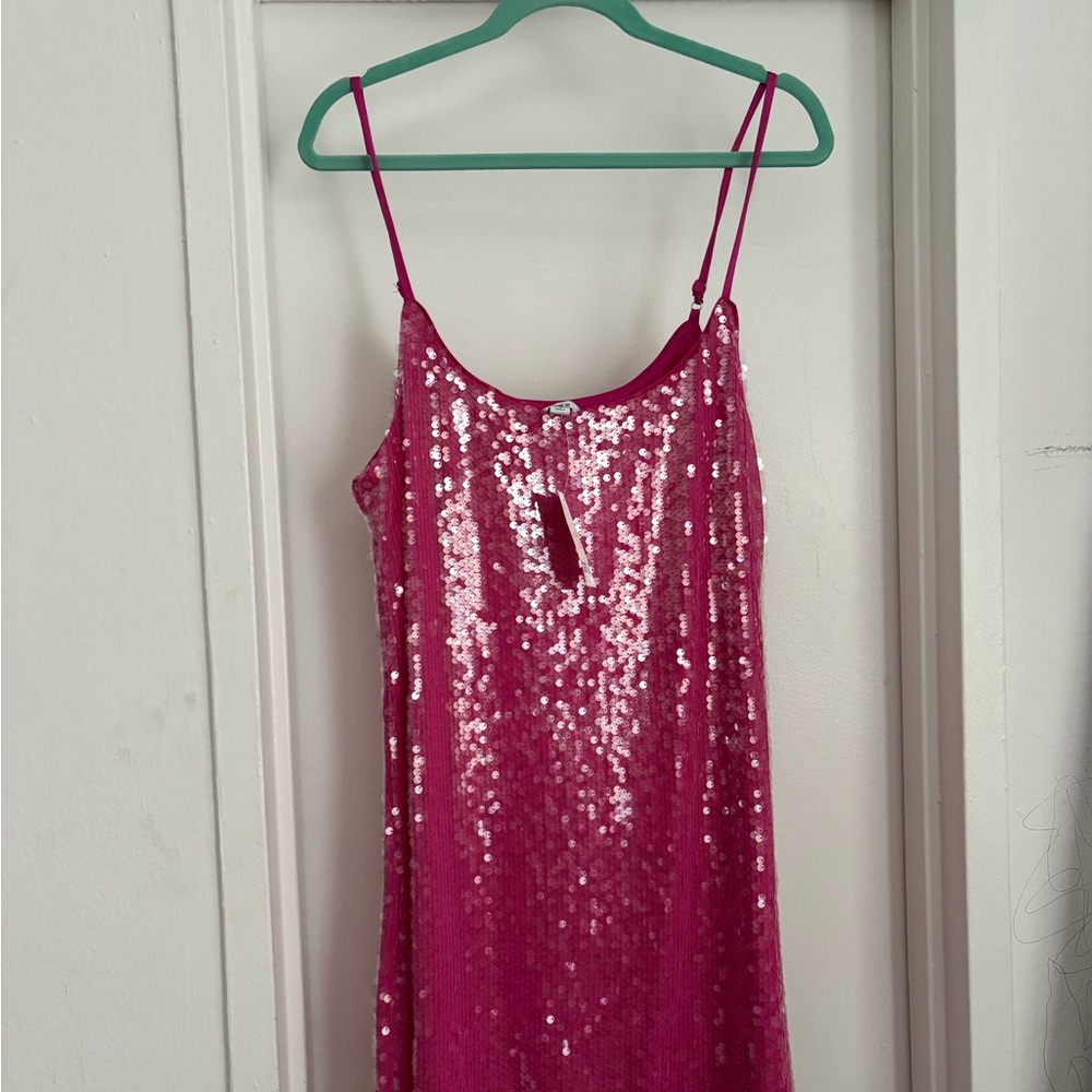 Pink Sequin Spaghetti Strap Dress